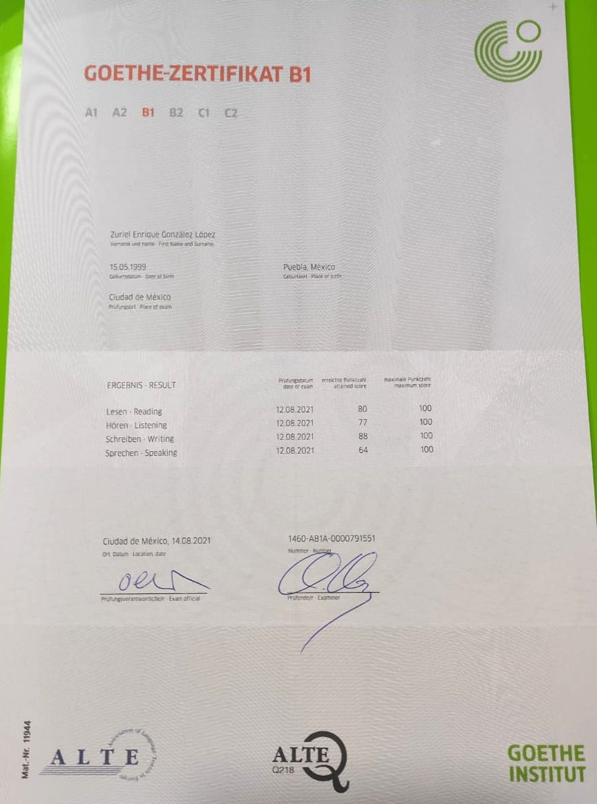 Certificado Goethe B1,  ELIA - Escuela Libre del Idioma Alem&aacute;n, curso y clases de alem&aacute;n, Puebla, Cholula